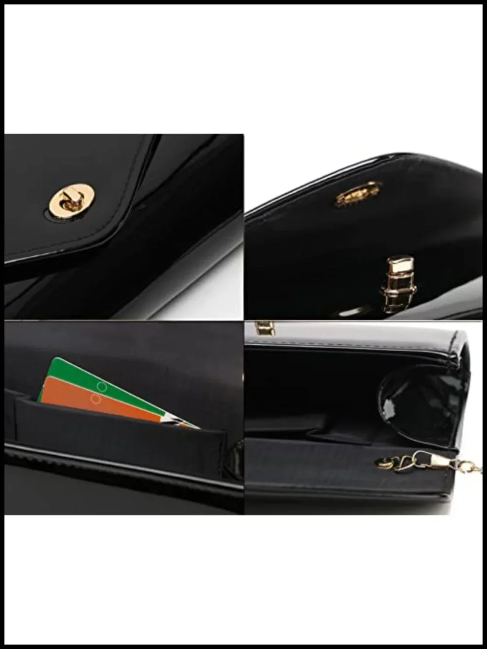 Patent Leather Envelope Clutch Evening Bag with Chain - Women's Formal Purse